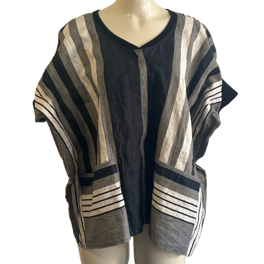 Kedziorek  Size 40  Lagenlook Boxy oversized colorblock pocketed top